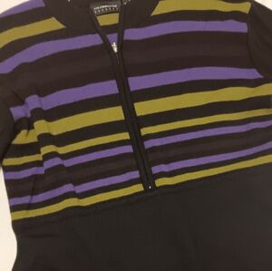 Liz Claiborne Black, Purple, and Green Striped Sweater Size L